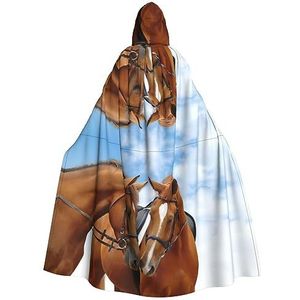 OPSREY Paar Paard Gedrukt Volwassen Hooded Poncho Volledige Lengte Mantel Gewaad Party Decoratie Accessoires