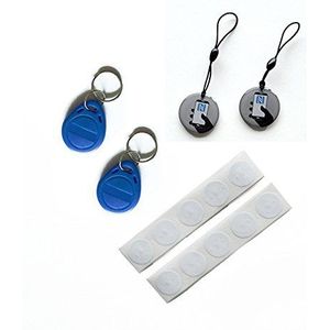 NFC Tags - Starter Kit Mini - Pack van 10 stickers met NTAG213 chip + 2 hangtags met NTAG213 chip + 2 sleutelhangers met NTAG213 chip - Compatibel met Samsung Galaxy S8, iPhone 8 en andere NFC-telefoons