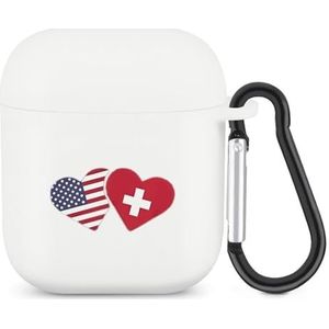 Zwitserland VS liefde vlag schattig hoesje voor AirPods 2 & 1 schokbestendige beschermende hoofdtelefoon gevallen cover met sleutelhanger voor mannen vrouwen