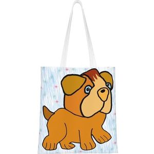 Cartoon Mopshond canvas draagtas voor dames, herbruikbare schoudertas, een mooi milieuvriendelijk cadeau voor meisjes, leraren, moeders., Cartoon Knuffel, Eén maat