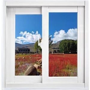 Aluminium schuiframen, vervangend raam for kleine horizontale ramen, gehard glas en hor, for schuren, badkamers, coops, campergarages(White,32inx24in)