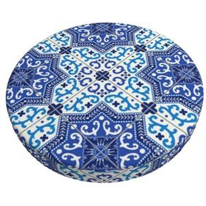 GRatka Hoes voor ronde kruk, barstoelhoes, hotel, antislip zitkussen, 33 cm, Marokkaans-Portugese stijl klassieke tegels