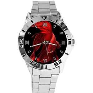 Rode Vis Mode Dames Horloges Sport Horloge Voor Mannen Casual Rvs Band Analoge Quartz Horloge, Zilver, armband