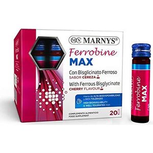 Marnys Ferrobine Max IJzer, zink en vitaminen, versterkt het lichaam, verlicht vermoeidheid en vermoeidheid, voor 1 maand, 20 flessen met kersensmaak