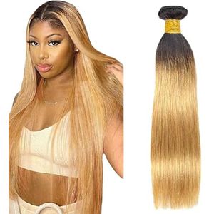 Lakaisa Straight Human Hair Bundles 100% Unprocessed Brazilian Remy Hair 1B27 Blonde Ombre Real Hair Extensions Sew in Hair 1 Bundle No Smell for Woman 32 Inch