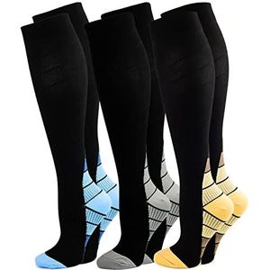 3 paar compressiekousen voor dames en heren, voor sport, hardlopen, vlucht, reizen, zwangerschap, medische compressiesokken, steunkousen, Mengen., S-M