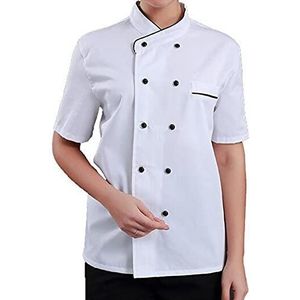 YWUANNMGAZ Koksjas voor heren en dames, uniseks hotel keuken chef-kok werkkleding uniform ademende chef-koks jassen voor koks restaurant personeel obers (kleur: wit, maat: D (2XL))