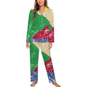 Comoren Retro Vlag Lange Mouw Pyjama Sets Voor Vrouwen Klassieke Nachtkleding Nachtkleding Zachte Pjs Lounge Sets
