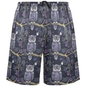 LI ZHI XIN Herenpyjamabroek, korte pyjamabroek, zomer casual shorts, elastische tailleband met trekkoord, rechte losse pasvorm met 2 zakken, S-XXL schattig uilenpatroon, Meerkleurig, S