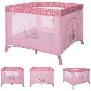 Lorelli Babybox Playground, kleine box, 100 x 100 cm, afsluitrooster met ademend net, beschermingsrooster met ritssluiting, opvouwbaar kruiprooster, roze