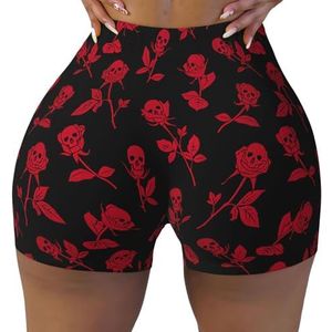 Jkkghll Skull Rose Print Workout Shorts Stijlvolle Fitness Training Zomer Workouts Gym Sessies Dagelijks Dragen, Zwart, S