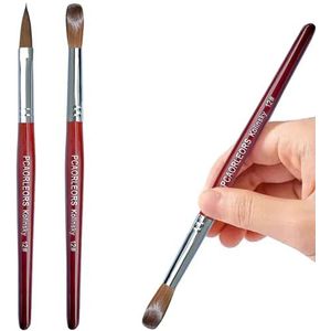 PCAORLEORS kolinsky penseel acryl nagels met puur nerts nylonhaar en rood houten handvat, ronde gel voor het aanbrengen van acryl, maat #8, 10, 12 (#10 (plat/rond))