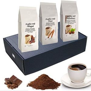 Cadeauset gearomatiseerde koffie gemalen 3 x 200 g (nougat, kaneel en hazelnoot)
