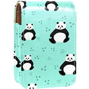 Leuke Panda's Draagbare Lipstick Case voor Reizen,Mini Lipstick Opbergdoos met Spiegel voor Vrouwen Dames, Lederen Cosmetische Pouch, Meerkleurig, 9.5x2x7 cm/3.7x0.8x2.7 in