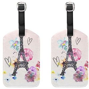 Bagage Labels,Aquarel Bloemen en Eiffeltoren Print Bagage Bag Tags Travel Tags Koffer Accessoires 2 Stuks Set