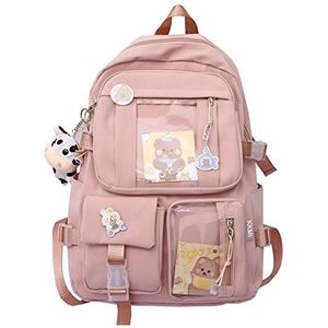 LYEAA Kawaii Rugzak voor meisjes en scholieren, schattige esthetische reisrugzak, Japanse Harajukue canvas schooltas met Kawaii pin en accessoires, laptop boekentas, Eén maat
