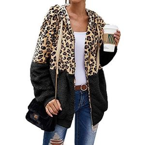 LAIYUTING Europese en Amerikaanse dames luipaardprint stiksels korte trui trui dames herfst en winter dames jas