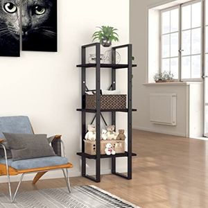 AUUIJKJF Boekenkast met 3 niveaus, zwart, 40x30x105 cm, ontworpen houten meubels