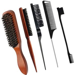 YUNYU Slick Back Hair Brush Set - Varkenshaar Smoothing Brush voor Dik, Krullend & Beschadigd Haar - Perfect voor Styling, Ontwarren & Slanke Looks (Mannen & Vrouwen, Baard & Haarverzorging)