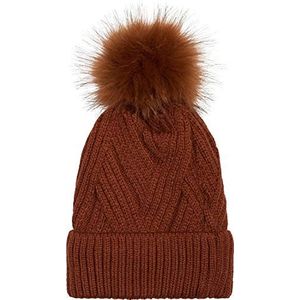styleBREAKER damesbobbelmuts met geribbeld breipatroon en fleecevoering, winterpom-pompmuts 04024167, Farbe:Cognac