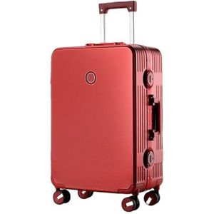 Cabine Rolling Bagage Vrouw Aluminium Frame Wachtwoord Reizen Koffer met Universele Stille Wiel Trolley Bagage, Rood, 24 inch