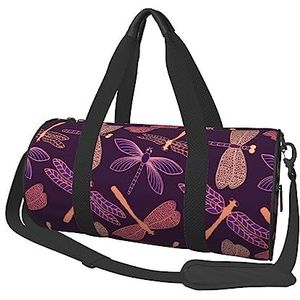 Paarse Dragonfly Travel Duffel Bag Gym Tote Bag Lichtgewicht Bagage Tas voor Weekender Sport Vakantie, Zwart, Eén maat
