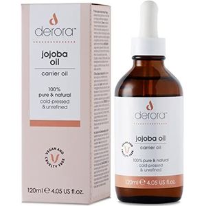 Derora Jojoba-olie, voedt huid, haar en nagels, 100% zuiver, ongeraffineerd, natuurlijk, koudgeperst, rijk aan antioxidanten en vitamine E, alle huidtypes (120 ml)