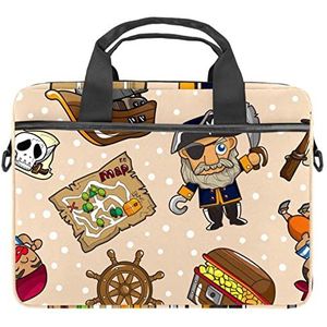 Aap Witte Laptop Schouder Messenger Bag Crossbody Aktetas Messenger Sleeve voor 13 13.3 14.5 Inch Laptop Tablet Beschermen Tote Bag Case, Nautische piraten patroon, 11x14.5x1.2in /28x36.8x3 cm