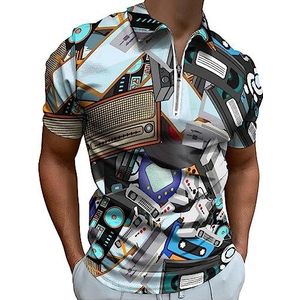 Retro Hipster Radio Poloshirt voor Mannen Casual Rits Kraag T-shirts Golf Tops Slim Fit