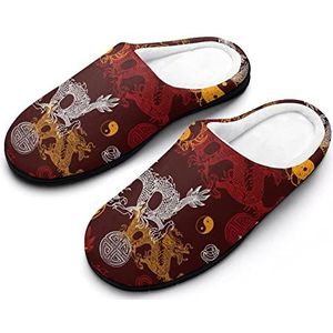 Dragon Yin Yang Katoenen Slippers Voor Vrouwen Warme Anti-Slip Rubberen Zool Huisschoenen Voor Indoor Hotel 7-8 (39-40)