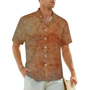 Abstracte bruine roestkleur heren shirts korte mouw strand shirt Hawaiiaanse shirt casual zomer T-shirt M