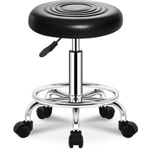 FXLUHAY Rolling Shop kruk met wielen, draaibare salonkruk stoel verstelbare tekentruk, werkbankkruk, massage spa tatoeage fotografie kruk met PU-leer gedempt (zwart)