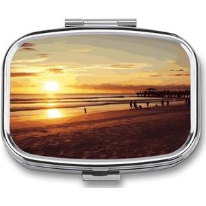 Sunset Beach Pillendoos Pil Organizer Pil Case 2 Compartiment Geneeskunde Pil Organizer Kleine Pil Case Pil Container Pillenhouder Leuke Pillendoos Mini Pillendoosje