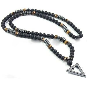 Nieuwe geometrische driehoek hanger mat zwarte agaat kralen kettingen voor mannen jongen natuur steen Fashioin nek