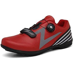 Fietsschoenen Fietsschoenen Ademend Unisex Outdoor Sport Mountainbike Lock-Free Fietsschoenen Road Racing Schoenen, Rood, 43 EU