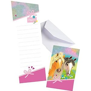 Amscan 9911593 - Uitnodigingskaarten Pretty Pony, 8 stuks, afmetingen 14,2 x 8 cm, kaarten met witte enveloppen, uitnodigingen, kinderverjaardag, themafeest