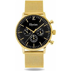 Elysian Gouden Heren Horloge met Roestvrij Stalen Mesh Horlogeband 43mm