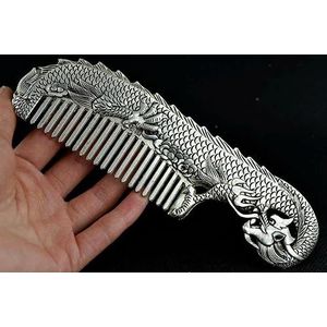Chinese handgemaakte kam in Tibetaanse stijl, 17 cm, van wit koper en zilver