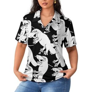 Zwart vogelbekdier en bij dames sportshirt met korte mouwen T-shirt golfshirts tops met knopen workout blouses
