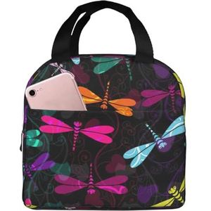 Leuke Dragonfly Print Lunch Bag Geïsoleerde Lunch Box Tas Herbruikbare Tote Tas Voor Vrouwen Mannen Werk Kantoor Reizen