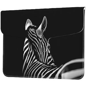 Zwart & Wit Zebra Print Lederen Laptop Sleeve Case Waterdichte Computer Cover Tas Voor Vrouwen Mannen