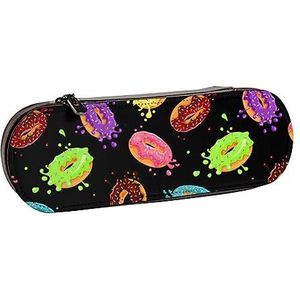BONDIJ Wilde Jungle Dieren Gedrukt Lederen Potlood Pouch, Grote Capaciteit Pen Zakken Leuke Etui Cosmetische Organizer Tas met Rits, Donut, Eén maat, Munten Pouch