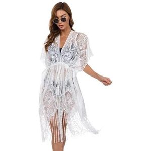 SkyjOy Cover-up voor vrouwen strandkleding sexy doorschijnende vrouwen kant strand cover up zonnebrandcrème strandkleding tuniek lange pareo's vest badmode badpak bikini cover ups badpak cover ups