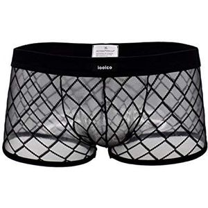 iooico Heren Boxer Slips, Soft Mesh Onderbroek Doorzichtig Air 2.0 Ondergoed - Honeycomb Design, 02 Zwart, XL