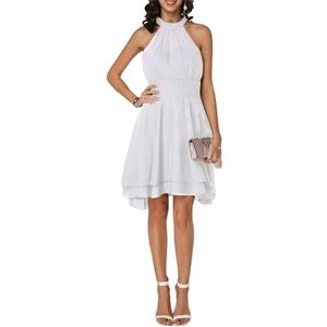 Gyios dress Summer Elegant Women Dresses High Waist Cropped Layered Solid Halter Dress Ladies Casual Sleeveless Chiffon Party Dress-white-m