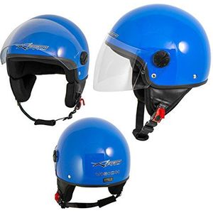A-Pro Jethelm met vizier, voor motorfiets, blauw, maat M