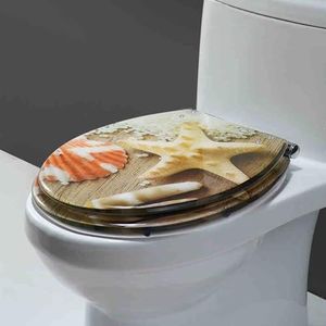 Een zachte sluiting van de toiletbril， Hars toiletbril met softclose for U/V/O-type toilet, veelkleurig 36x42cm(Brown a)