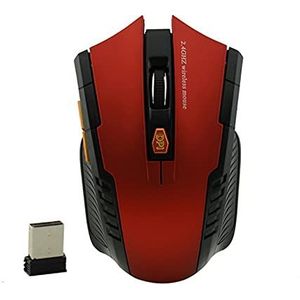 Draadloze optische muis, 1600dpi 6-toets USB-ontvanger, geschikt voor thuis- en kantoorlaptops (rood)