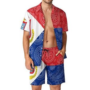 Hollandse Saint Martin Paisley vlag heren 2 stuks Hawaiiaanse sets losse pasvorm korte mouwen shirts en shorts strand outfits XS