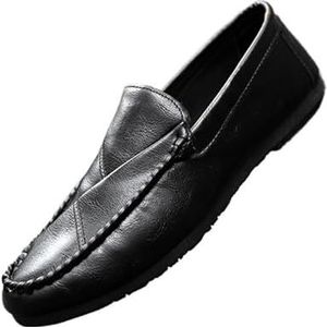 Loafers for heren, ronde neus, effen kleur, kunstleer, loafer, antislip, comfortabele, lichtgewicht, klassieke instappers (Color : Black, Size : 41 EU)
